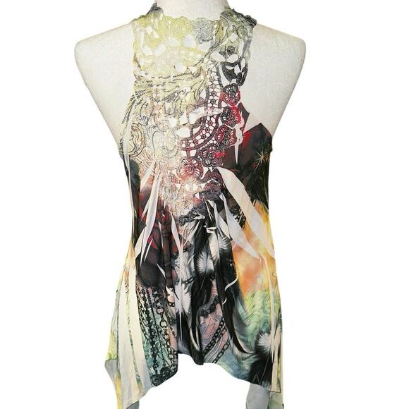Vintage y2k artsy tattoo print handkerchief hem tunic top - Picture 3 of 10